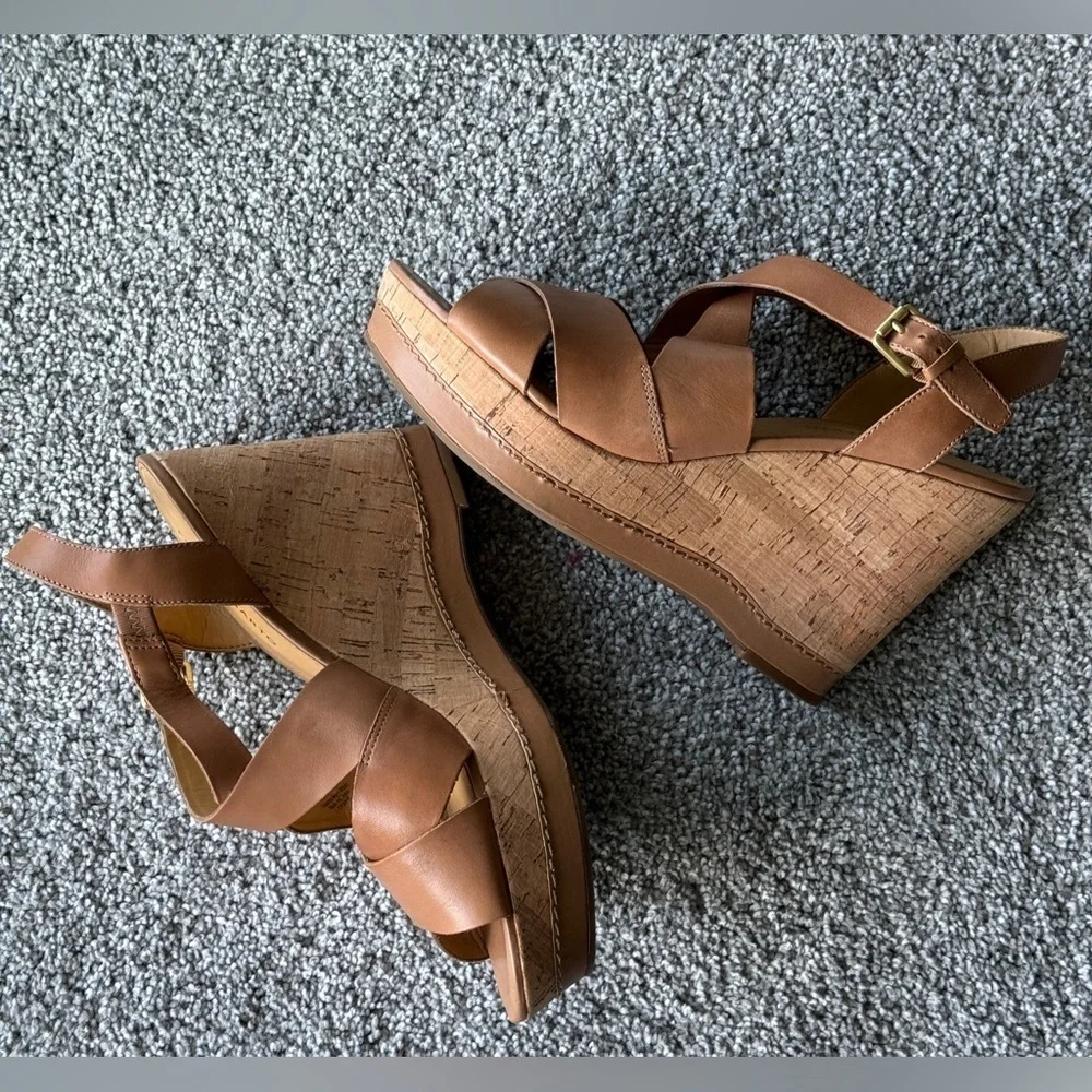 Franco Sarto cork wedge sandal size 11. Cognac, leather upper. - Picture 4 of 9